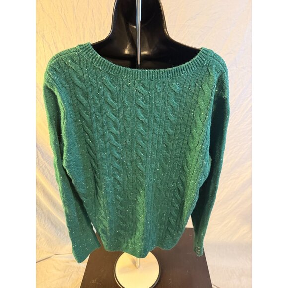 Talbots Hunter Green Cable Knit Sweater Fall Cozy Womens Size XL Pullover - Picture 4 of 4